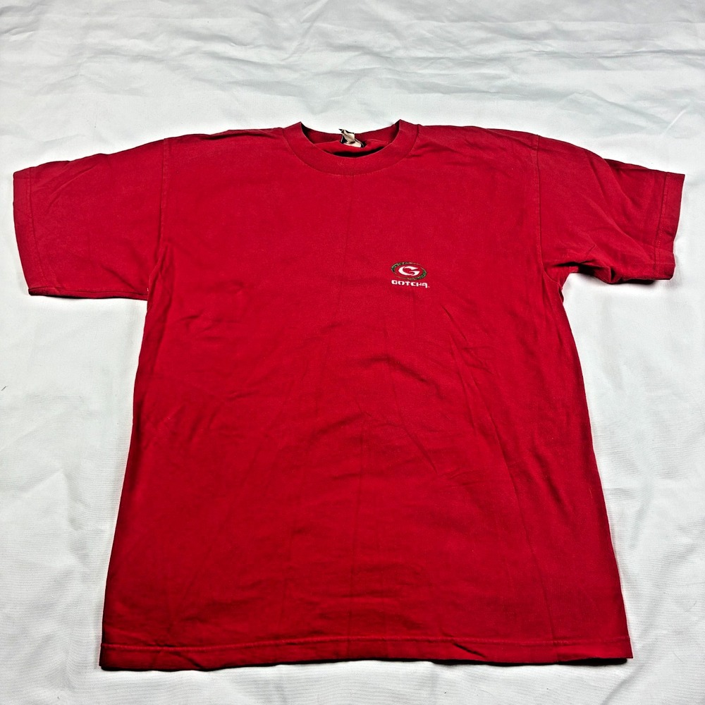 VTG 80s 90s GOTCHA Pre Shrunk Cotton T-Shirt Large Surf Skate Red USA